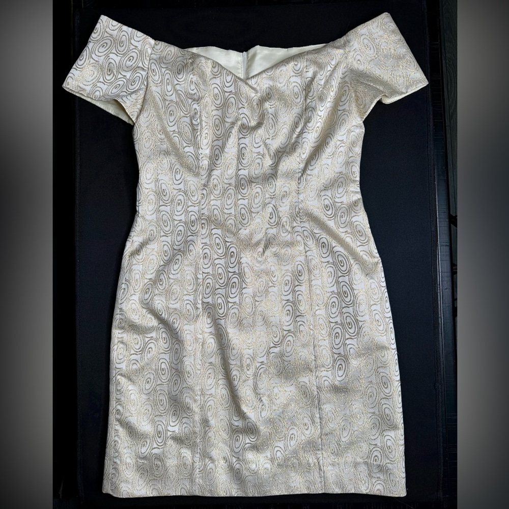 Vintage Fairweather Dress, Size 9, Cream with gold swirls.